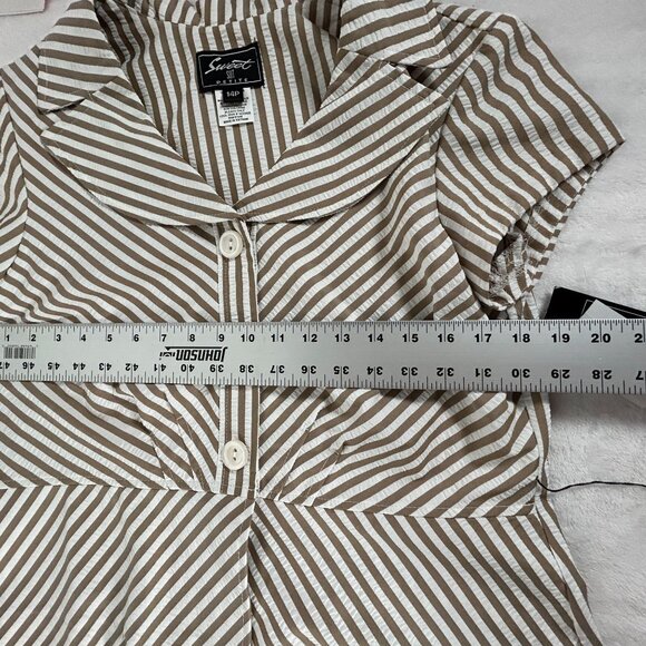 Sweet Suit Petite Womens Striped Button-Front Collared Top Size 14P Brown New - Picture 7 of 8